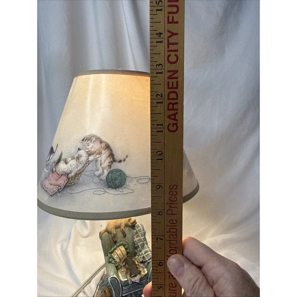 Vintage Cat Lady Table Lamp Chair Cats Kittens Yarn Comfy Chair Resin Grannycore